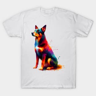 Vibrant Australian Kelpie in Colorful Splash Art Style T-Shirt